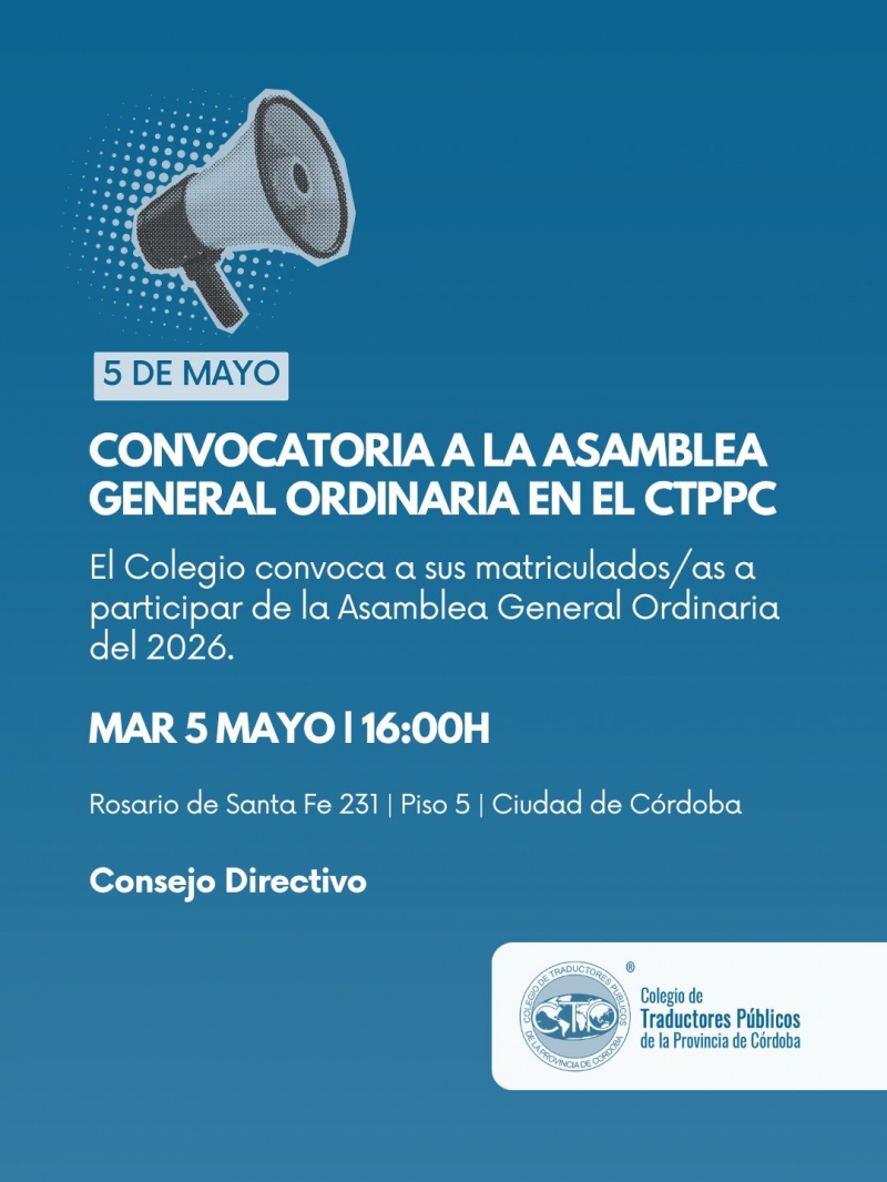 Convocatoria a la Asamblea General Ordinaria del CTPPC